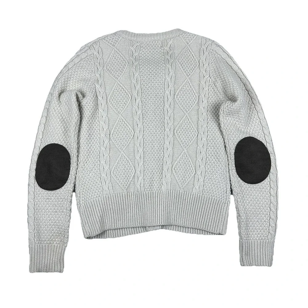 Fenn Wright Manson Cable Knit Cardigan Women's M‎ Ivory Wool Blend Elbow Patches